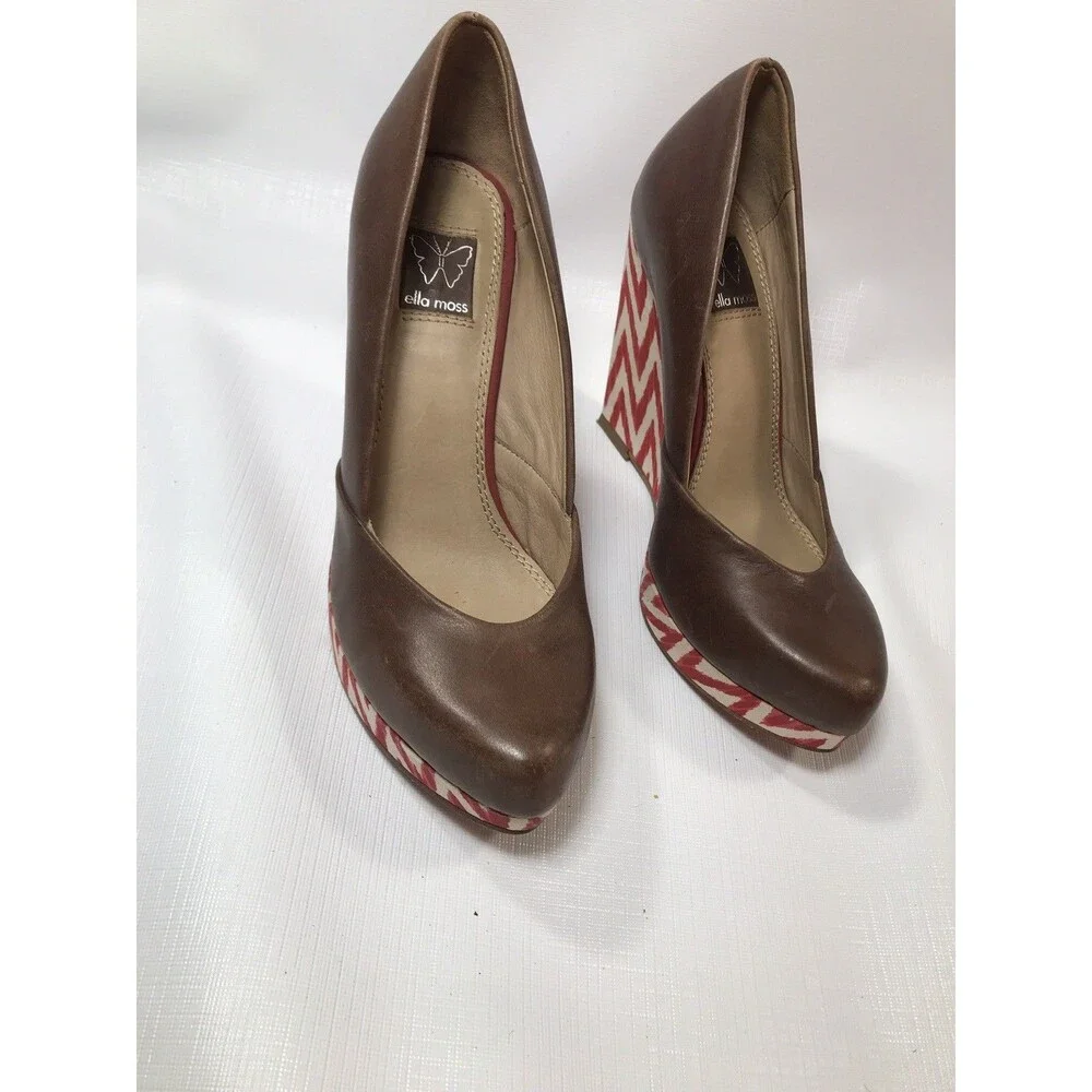 Ella Moss Leather Platform Wedge Chevron Heels Size 7m